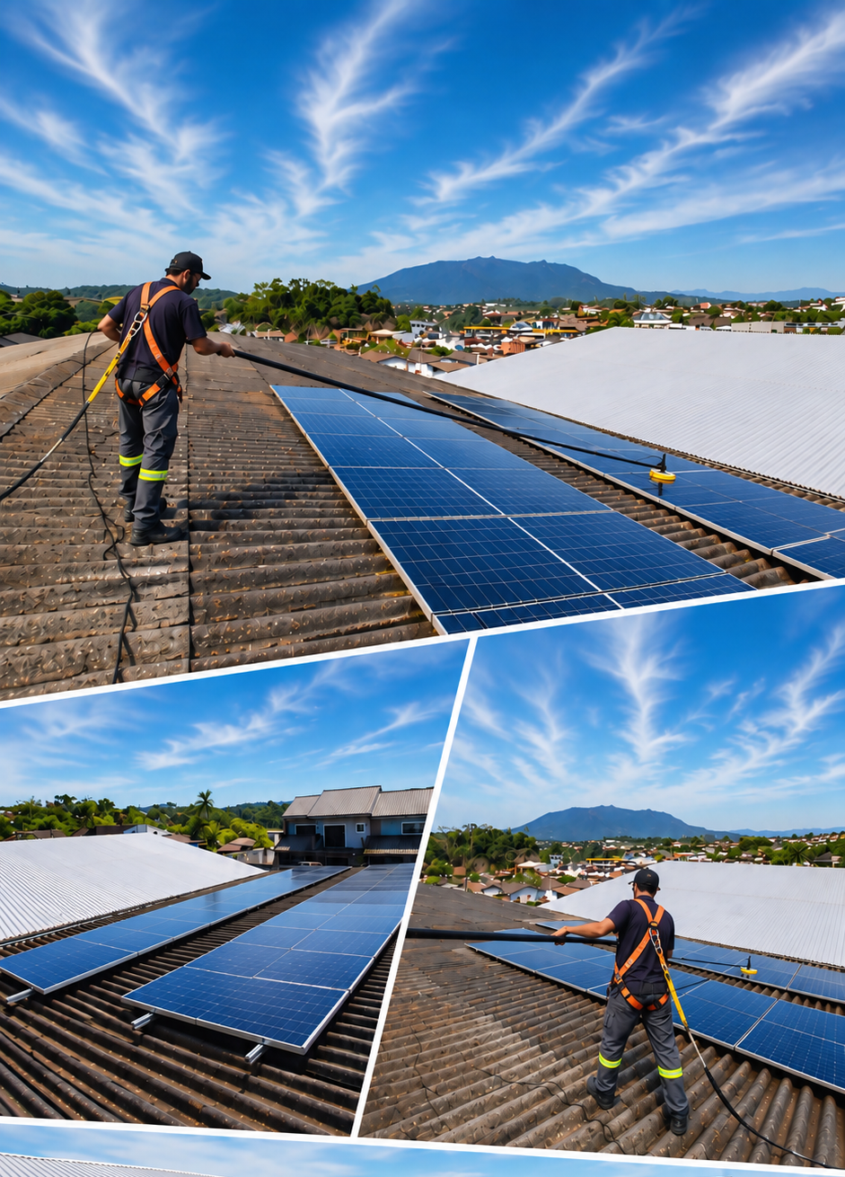 Manutenção e lavagem de painéis solares Solare Varasquim